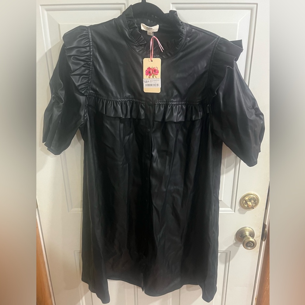 Entro Black Faux Leather Mini Dress